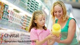  Presentation with dairy - Amazing PPT theme having marketing products - woman and girl choosing produces backdrop and a coral colored foreground