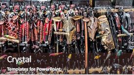  Presentation with african - Colorful slide set enhanced with carved painted wooden african mask backdrop and a tawny brown colored foreground