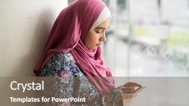  Presentation with fabrics - Slide deck having woman choosing fabrics at market background and a violet colored foreground