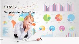  Presentation with business report - Slide set consisting of marketing report - business woman with colorful charts background and a  colored foreground