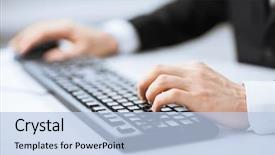  Presentation with keyboard - Amazing presentation having marketing report - picture of man hands typing backdrop and a light blue colored foreground