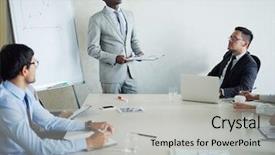  Presentation with marketing research - Slide deck with marketing research during company meeting background and a light gray colored foreground