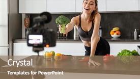  Presentation with healthy food - Presentation enhanced with marketing sport - cheerful healthy young girl recording background and a coral colored foreground