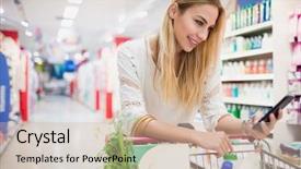  Presentation with customer service phone number - Audience pleasing slide set consisting of marketing supermercados - smiling customer watching her phone backdrop and a soft green colored foreground