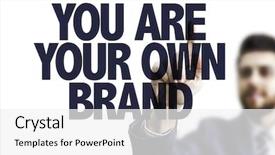 Presentation with brand - Cool new slides with marketing yourself - business man pointing the text backdrop and a white colored foreground