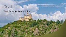  Presentation with castle - Presentation theme having marksburg-castle-on-rhine-river background and a light blue colored foreground