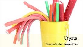  Presentation with candy - Theme enhanced with colorful candies jar - marmalade candy in bucket isolated background and a blonde colored foreground