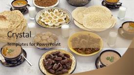  Presentation with iftar - Presentation theme with maroc - traditional moroccan meal for iftar background and a coral colored foreground