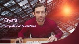  Presentation with computer hacker - PPT layouts with maroon gray - hacker using computer against screens background and a tawny brown colored foreground