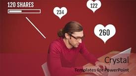  Presentation with shares - Audience pleasing presentation theme consisting of maroon gray - man on laptop with shares backdrop and a tawny brown colored foreground