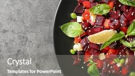  Presentation with fresh fruits salad on white - Cool new PPT theme with maroon gray - plate with fresh beet salad backdrop and a gray colored foreground