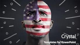  Presentation with 3d figure american flag - Colorful presentation enhanced with maroon gray - portraiture of man with american backdrop and a dark gray colored foreground