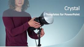  Presentation with baking light waem and a soft gre - PPT layouts enhanced with maroon gray - portraot of young photographer holding background and a  colored foreground