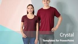  Presentation with maroon - Slide deck featuring maroon pattern - young man and woman background and a gray colored foreground