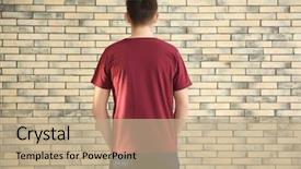  Presentation with maroon - PPT theme consisting of maroon pattern - young man in stylish t-shirt background and a coral colored foreground