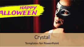 Presentation with masquerade - Slide deck consisting of maroon stage - digital image of happy halloween background and a coral colored foreground