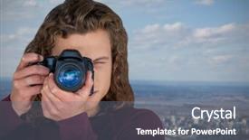  Presentation with maroon - Audience pleasing presentation design consisting of maroon technology - composite image of male photographer backdrop and a gray colored foreground