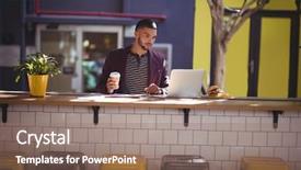  Presentation with coffee shop - Audience pleasing slides consisting of maroon technology - handsome young male professional using backdrop and a coral colored foreground