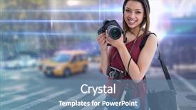  Presentation with city - PPT theme enhanced with maroon technology - happy young photographer background and a seafoam green colored foreground