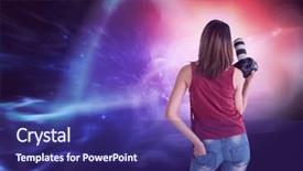  Presentation with photograph - Presentation theme consisting of maroon technology - photograph holding camera against colorful background and a navy blue colored foreground