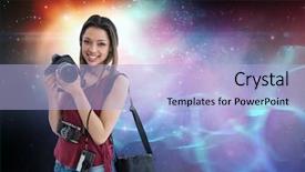  Presentation with galaxy - Slide set having maroon technology - photographer holding camera against galaxy background and a light blue colored foreground