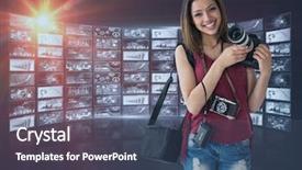  Presentation with frame - Cool new PPT theme with maroon technology - photographer in front of photo backdrop and a ocean colored foreground