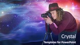  Presentation with colored dots - Colorful slide deck enhanced with maroon technology - photographer taking picture in front backdrop and a navy blue colored foreground