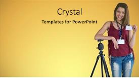  Presentation with gender identity sexual orientation - Slide deck enhanced with maroon technology - portrait of smiling woman holding background and a yellow colored foreground