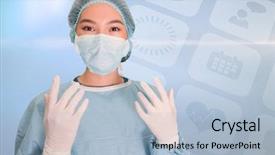  Presentation with surgery - Beautiful slide set featuring maroon technology - portrait of surgeon woman reading backdrop and a light blue colored foreground