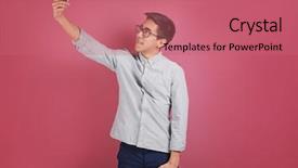  Presentation with selfie - PPT theme with maroon technology - young asian man taking selfie background and a coral colored foreground