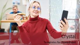  Presentation with young woman diagnosis of sti - Beautiful PPT theme featuring maroon technology - young blonde woman with sandwich backdrop and a red colored foreground