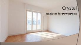  Presentation with nobody - Slide set consisting of marqueting - empty room with nobody inside background and a  colored foreground