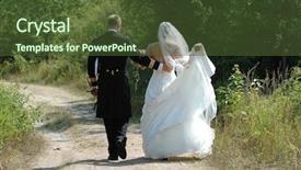  Presentation with wedding - Beautiful presentation theme featuring marrage - wedding couple walking backdrop and a tawny brown colored foreground