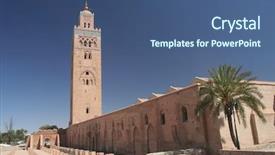  Presentation with north africa - Presentation enhanced with marrakech - koutoubia mosque in marrakesh morocco background and a ocean colored foreground