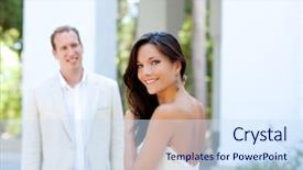  Presentation with man joined woman - Theme consisting of marriage celebrant - happy beautiful woman portrait background and a  colored foreground