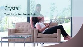  Presentation with living room - Beautiful slides featuring marriage communication - gay couple love home concept backdrop and a sky blue colored foreground