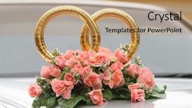  Presentation with rings as a wedding - Presentation theme consisting of marriage theme designs - wedding rings on the car background and a coral colored foreground