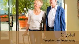  Presentation with married couple - Colorful slide set enhanced with married couple - arriving at hotel backdrop and a gold colored foreground