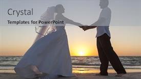  Presentation with tropical wedding - PPT layouts enhanced with married couple bride and groom sunset sunrise wedding on a beautiful tropical beach background and a light gray colored foreground