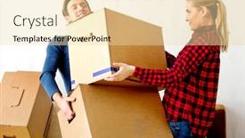  Presentation with married - Cool new presentation with married couple carrying cardboard boxes because of moving in new apartment backdrop and a lemonade colored foreground