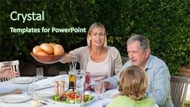  Presentation with eating - PPT layouts consisting of married couple children - family eating in the garden background and a  colored foreground