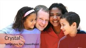  Presentation with family children - Audience pleasing theme consisting of married couple children - mixed race family set backdrop and a red colored foreground