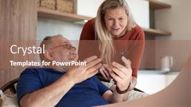  Presentation with married - Audience pleasing PPT theme consisting of married-couple-discussing-a-photo backdrop and a coral colored foreground