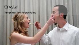  Presentation with married - Presentation theme having married couple eating cake background and a light gray colored foreground