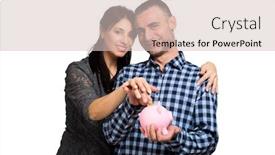  Presentation with married couple - Cool new slide deck with married couple holding piggy bank backdrop and a soft green colored foreground