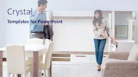  Presentation with married couple - Beautiful slides featuring married couple in the shop choosing furniture backdrop and a sky blue colored foreground