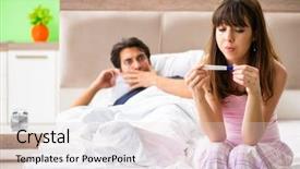  Presentation with married - Colorful PPT layouts enhanced with married woman with pregnancy result backdrop and a lemonade colored foreground