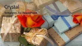  Presentation with boxes - PPT theme consisting of marrige - gift boxes in decorative arrangements background and a coral colored foreground