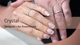  Presentation with wedding rings - PPT layouts consisting of marrige - hands of an aged couple background and a coral colored foreground
