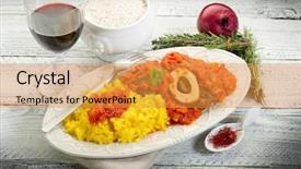  Presentation with bone marrow - Presentation having marrow bone with saffron rice background and a gold colored foreground